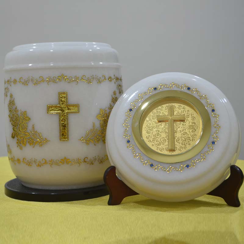 Guan Mao White Granite Carved Cross with Cross Cover 