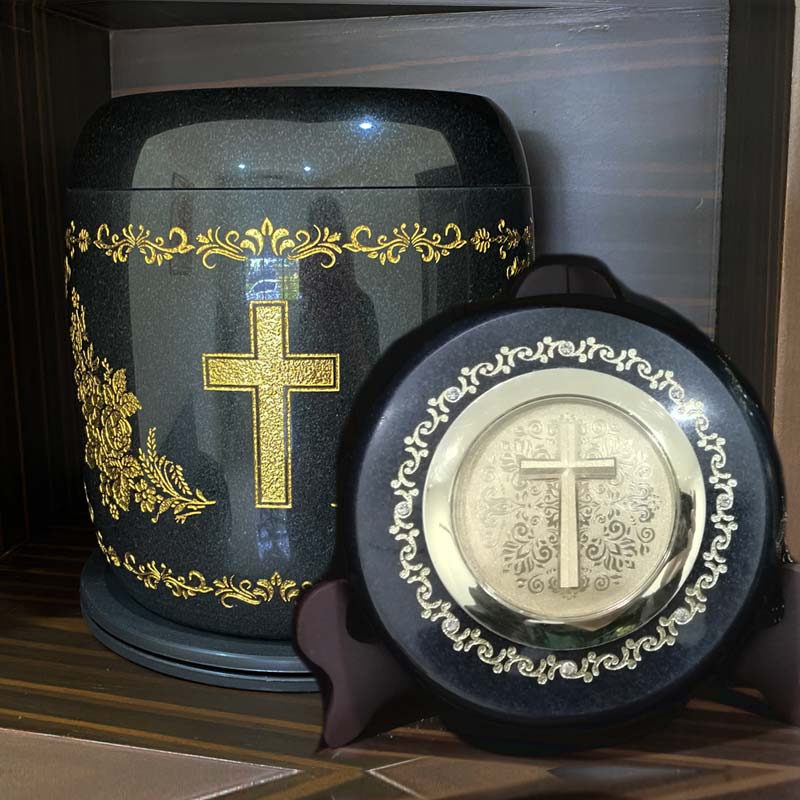 Yuan Man Black Granite Carved Cross with Cross Cover 